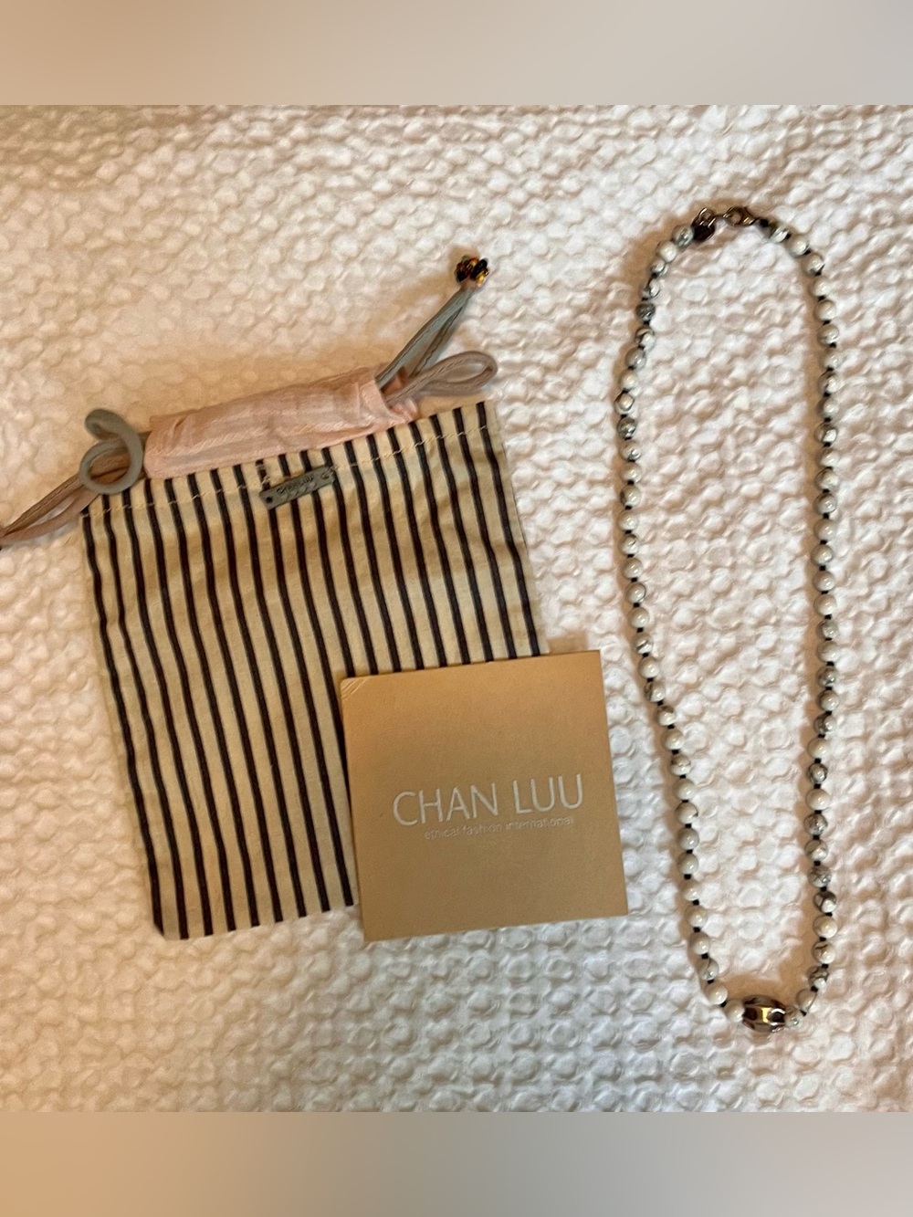 Chan Luu Howlite Beaded Necklace 925 Sterling Silver 19” Bag